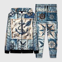 Женский костюм Пэчворк с якорем - джинсовка моряка