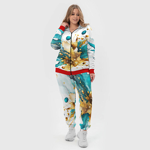 Женский костюм Бирюзово голубая абстракция, брызги краски на бело / 3D-Красный – фото 4