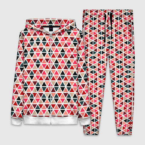 Женский костюм Бирюзово-розовый геометричный треугольники / 3D-Белый – фото 1
