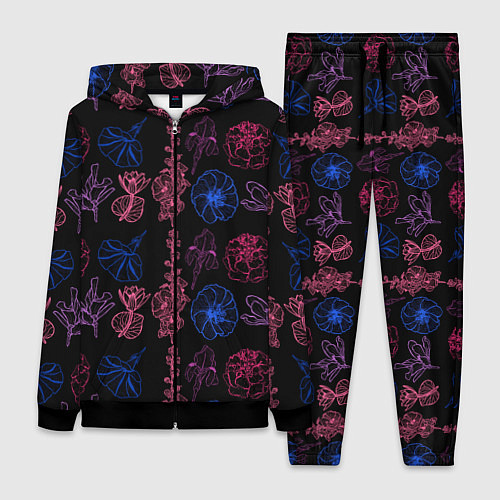 Женский костюм Неоновые разноцветные цветы / 3D-Черный – фото 1