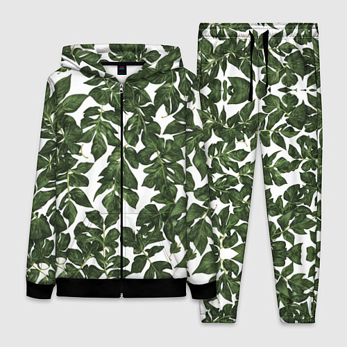 Женский костюм Зеленые листочки на белом фоне / 3D-Черный – фото 1