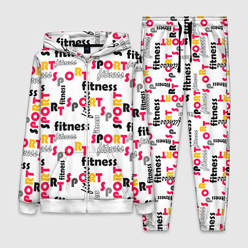 Женский костюм Спортивный паттерн с текстом желтого красного черн / 3D-Белый – фото 1