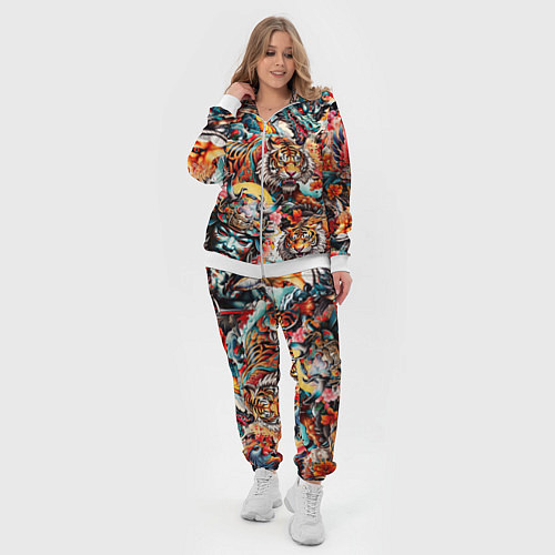 Женский костюм Японская татуировка дракона тигра и самурая / 3D-Белый – фото 4