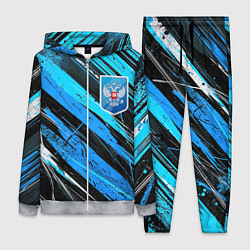 Женский костюм Герб России на абстрактном синем фоне