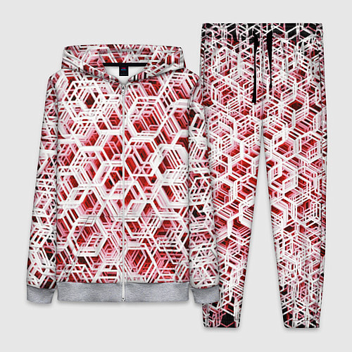 Женский костюм Хаотичный гексагональный каркас в красном тумане / 3D-Меланж – фото 1