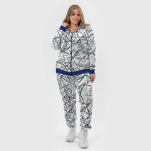 Женский костюм Чёрные хаотичные линии на белом фоне / 3D-Синий – фото 4