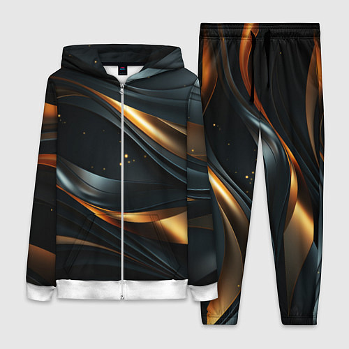 Женский костюм Черная абстракция с золотыми изгибами / 3D-Белый – фото 1