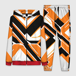 Женский 3D-костюм Чёрно-оранжевые широкие линии на белом фоне, цвет: 3D-красный