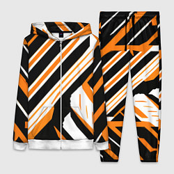 Женский костюм Чёрно-оранжевые полосы на белом фоне