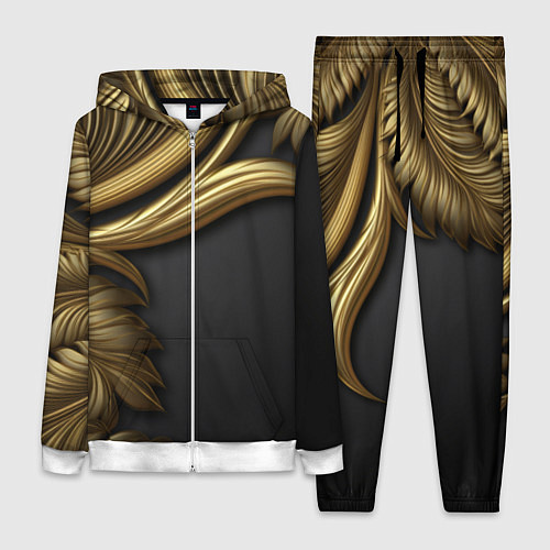 Женский костюм Золотые объемные листья на черном / 3D-Белый – фото 1
