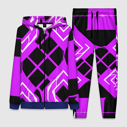 Женский костюм Чёрные квадраты и белые полосы на фиолетовом фоне / 3D-Синий – фото 1