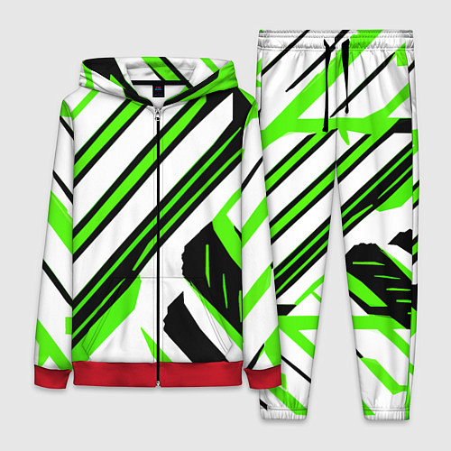 Женский костюм Чёрно-зелёные полосы на белом фоне / 3D-Красный – фото 1