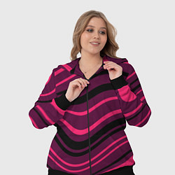 Женский 3D-костюм Тёмный розовый изогнутые линии, цвет: 3D-черный — фото 2
