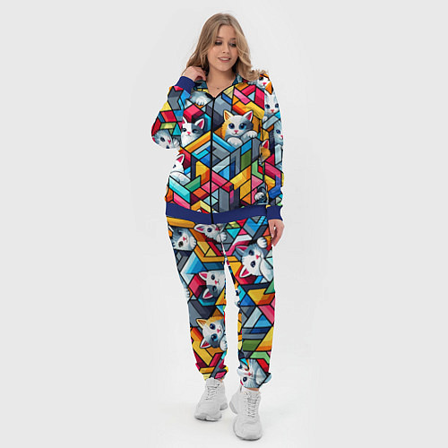 Женский костюм Геометрический паттерн с котятами - нейросеть / 3D-Синий – фото 4