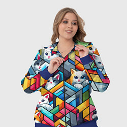 Женский 3D-костюм Геометрический паттерн с котятами - нейросеть, цвет: 3D-синий — фото 2