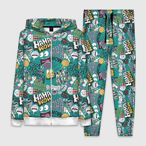 Женский костюм Ха-ха ничего себе - паттерн с рожицами / 3D-Белый – фото 1