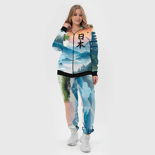 Женский костюм Восход красного солнца - Японский пейзаж / 3D-Черный – фото 4