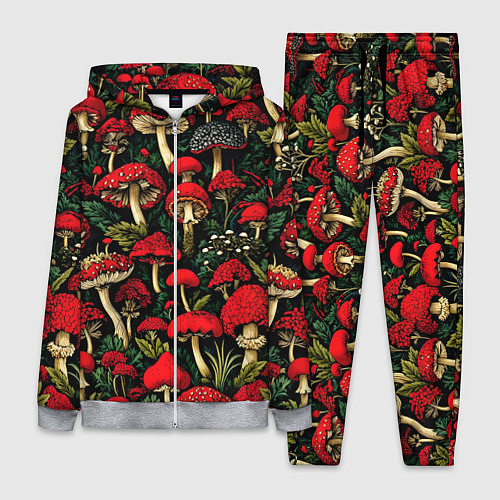Женский костюм Лесные красные грибы мухоморы - паттерн / 3D-Меланж – фото 1