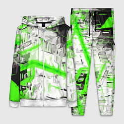 Женский костюм Бело-зелёная абстракция на чёрном фоне