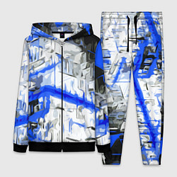 Женский костюм Сине-белая абстракция на чёрном фоне