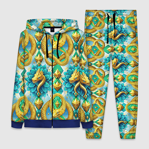 Женский костюм Золотистые змеи и цветы / 3D-Синий – фото 1