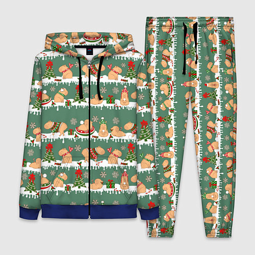 Женский костюм Много капибар на Новый год и Рождество / 3D-Синий – фото 1