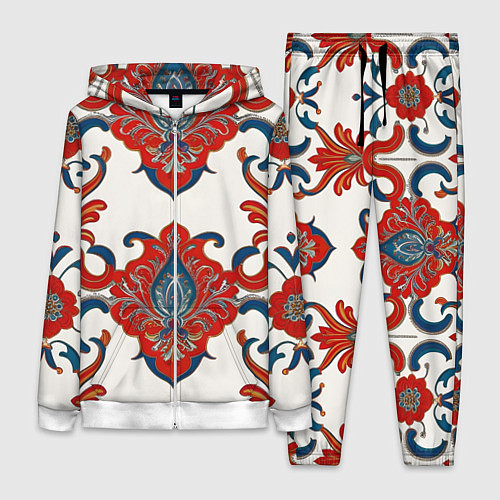 Женский костюм Узор красно-синий на белом фоне / 3D-Белый – фото 1