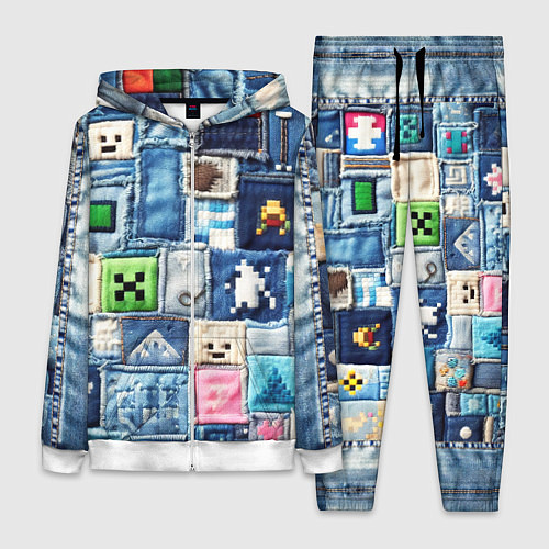 Женский костюм Minecraft на пэчворк джинсах / 3D-Белый – фото 1