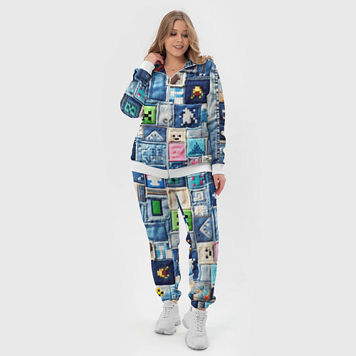 Женский костюм Minecraft на пэчворк джинсах / 3D-Белый – фото 4