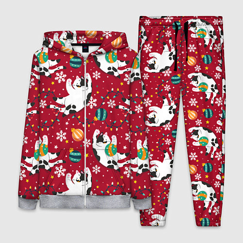 Женский костюм Новогодний паттерн с котиками / 3D-Меланж – фото 1