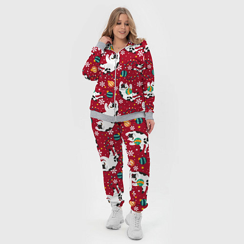 Женский костюм Новогодний паттерн с котиками / 3D-Меланж – фото 4