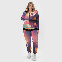 Женский 3D-костюм Летний домик пальмы закат, цвет: 3D-черный — фото 2