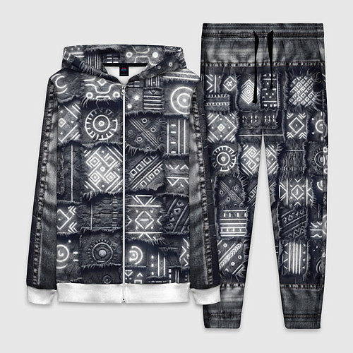 Женский костюм Африканские узоры на пэчворк дениме / 3D-Белый – фото 1