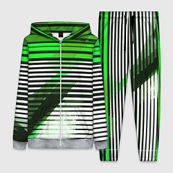 Женский костюм Зелёно-чёрные полосы на белом фоне