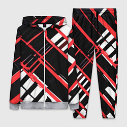 Женский 3D-костюм Красно-белые линии на чёрном фоне, цвет: 3D-меланж