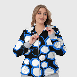 Женский 3D-костюм Бело-синие шестиугольники на чёрном фоне, цвет: 3D-меланж — фото 2