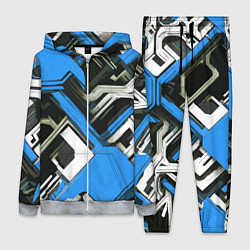 Женский костюм Сине-белый техно паттерн на чёрном фоне