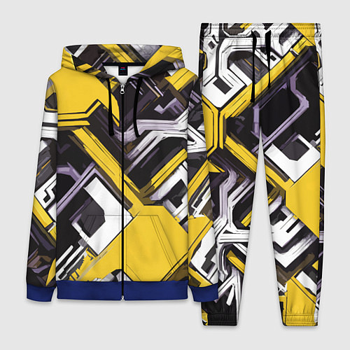 Женский костюм Бело-жёлтый техно паттерн на чёрном фоне / 3D-Синий – фото 1