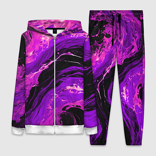 Женский костюм Фиолетовые брызги на чёрном фоне / 3D-Белый – фото 1