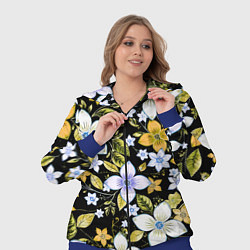 Женский 3D-костюм Жёлто-белые цветы на чёрном фоне, цвет: 3D-синий — фото 2
