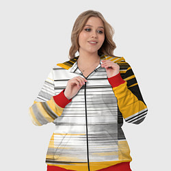 Женский 3D-костюм Чёрные вертикальные полосы на жёлто-белом фоне, цвет: 3D-красный — фото 2