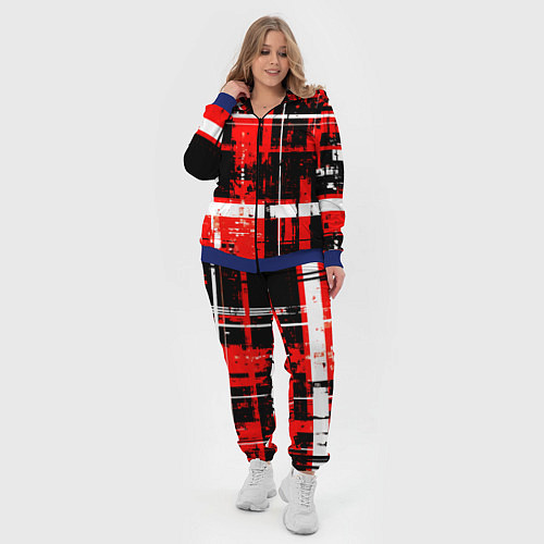Женский костюм Красно-белый гранж на чёрном фоне / 3D-Синий – фото 4