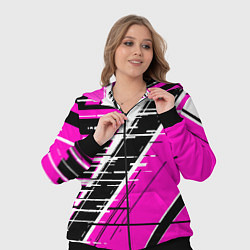 Женский 3D-костюм Чёрно-белые глитч полосы на розовом фоне, цвет: 3D-черный — фото 2