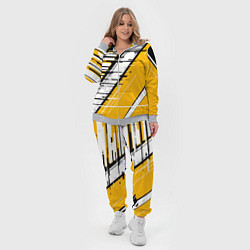 Женский 3D-костюм Чёрно-белые глитч полосы на жёлтом фоне, цвет: 3D-меланж — фото 2