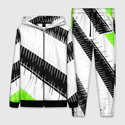 Женский костюм Диагональные чёрно-белые полосы на зелёном фоне