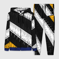 Женский костюм Диагональные чёрно-белые полосы на жёлтом фоне