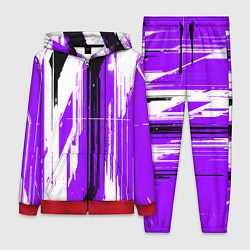 Женский костюм Вертикальные чёрно-белые линии на фиолетовом фоне