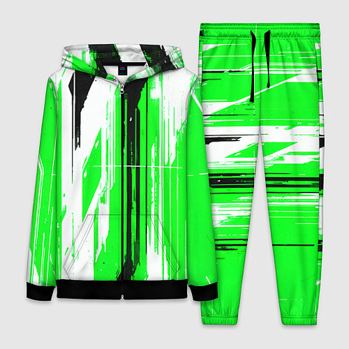 Женский костюм Вертикальные чёрно-белые линии на зелёном фоне / 3D-Черный – фото 1