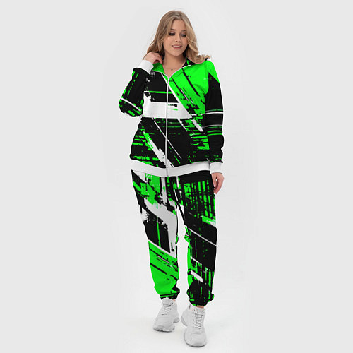 Женский костюм Diagonal black and white stripes on a green backgr / 3D-Белый – фото 4