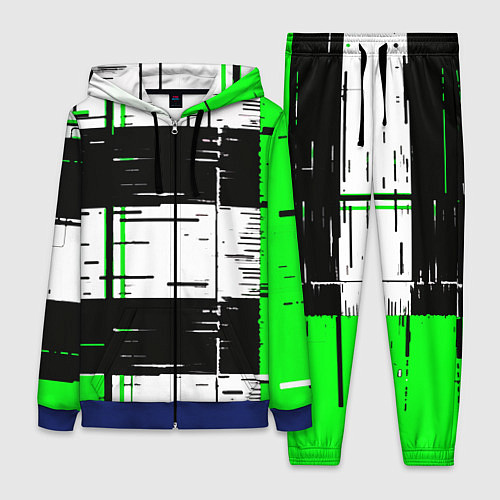 Женский костюм Зелёные и чёрные полосы на белом фоне / 3D-Синий – фото 1